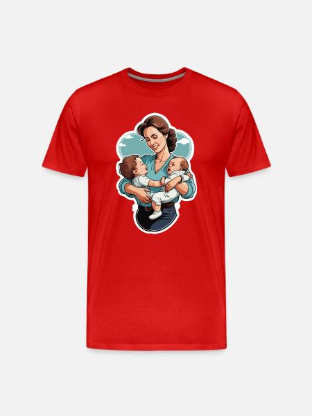 Liebevolle Mutter mit Zwillingsbabys - Männer Premium Bio T-Shirt - Rot