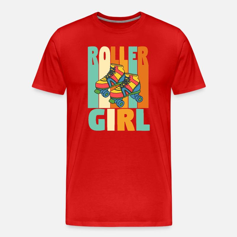 Retro Roller Mädchen - Männer Premium Bio T-Shirt - Rot