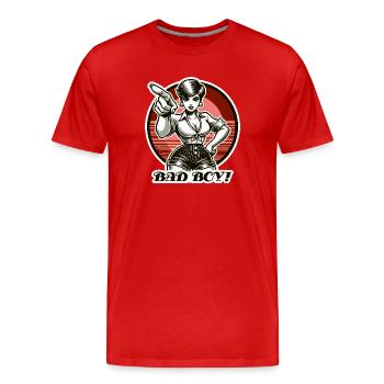 Naughty woman scolds bad boys, bad boy! - Men's Premium Organic T-Shirt - red - Front - Damien (186cm)