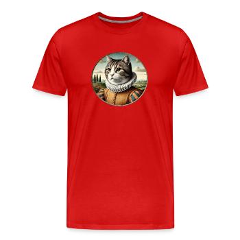 Grau getigerter Kater in einem Renaissancekostüm - Männer Premium Bio T-Shirt - Rot - Vorne - Damien (186cm)