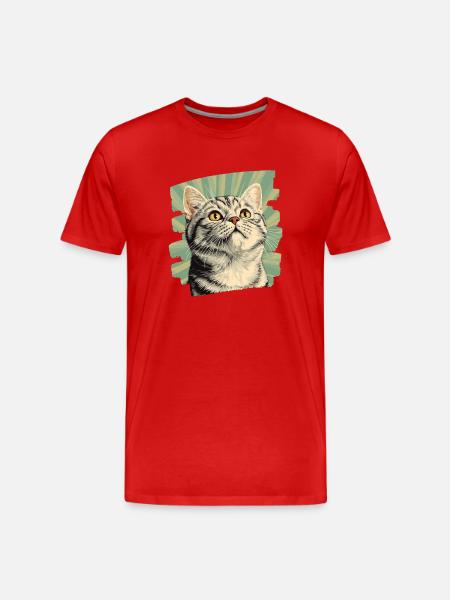 Chat British Shorthair Retro - T-shirt bio Premium Homme - rouge