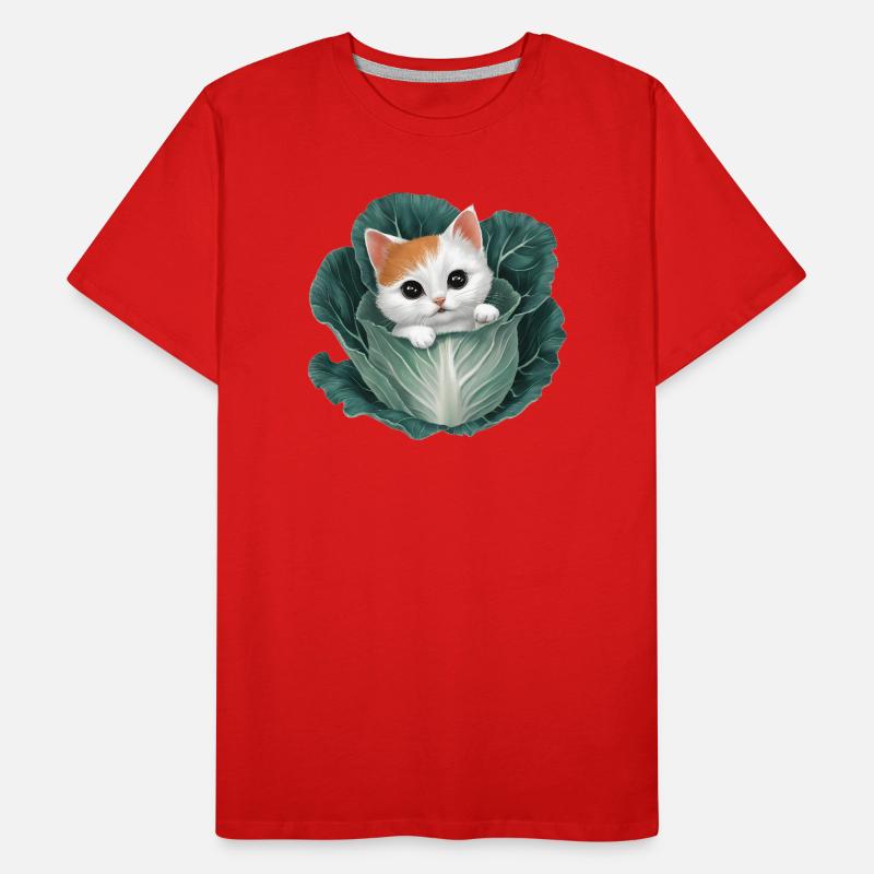 Chaton jetant un coup d’œil à partir d’une feuille de chou T-shirt bio Premium Homme