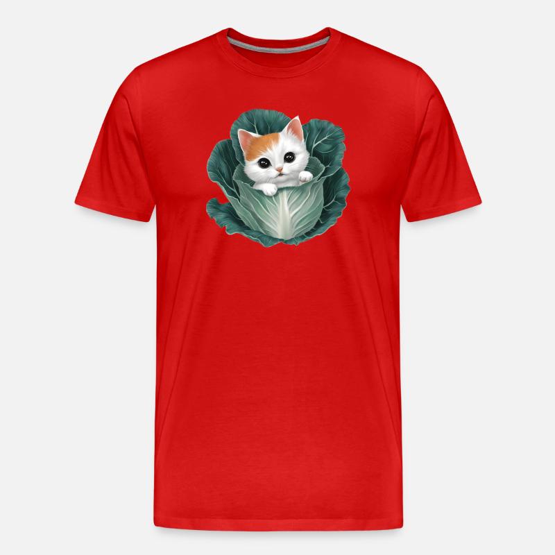 Kätzchen lugt aus Kohlblatt - Männer Premium Bio T-Shirt - Rot