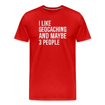 I like geocaching and maybe 3 people - Men's Premium Organic T-Shirt - red - Front - Damien (186cm)