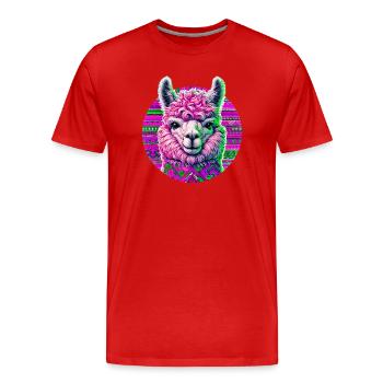 Alpaka - Männer Premium Bio T-Shirt - Rot - Vorne - Damien (186cm)