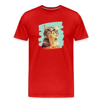 Katze Pasta - Männer Premium Bio T-Shirt - Rot - Vorne - Damien (186cm)