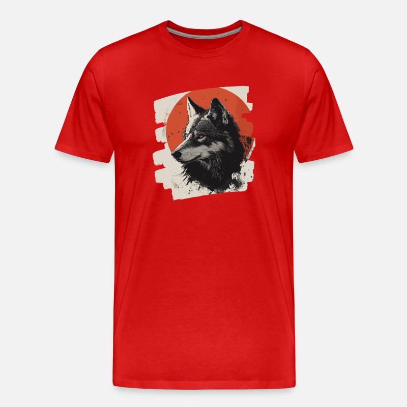 Wolf Retro - Männer Premium Bio T-Shirt - Rot