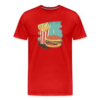 Burger und Fritten Retro - Männer Premium Bio T-Shirt - Rot - Vorne - Damien (186cm)