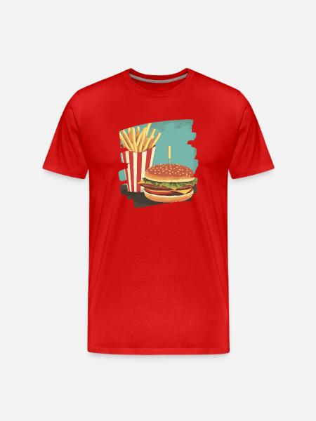 Burger und Fritten Retro - Männer Premium Bio T-Shirt - Rot