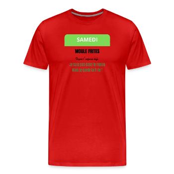 Saturday - Mussels and Fries - Men's Premium Organic T-Shirt - red - Front - Damien (186cm)