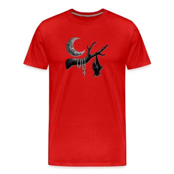 Mondsichel rosenkranz und Fledermaus - Männer Premium Bio T-Shirt - Rot - Vorne - Damien (186cm)