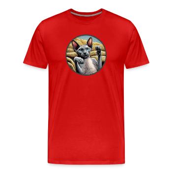 Shpynx chat montrant des pattes - T-shirt bio Premium Homme - rouge - Devant - Damien (186cm)
