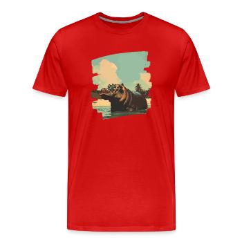 Nilpferd Retro - Männer Premium Bio T-Shirt - Rot - Vorne - Damien (186cm)