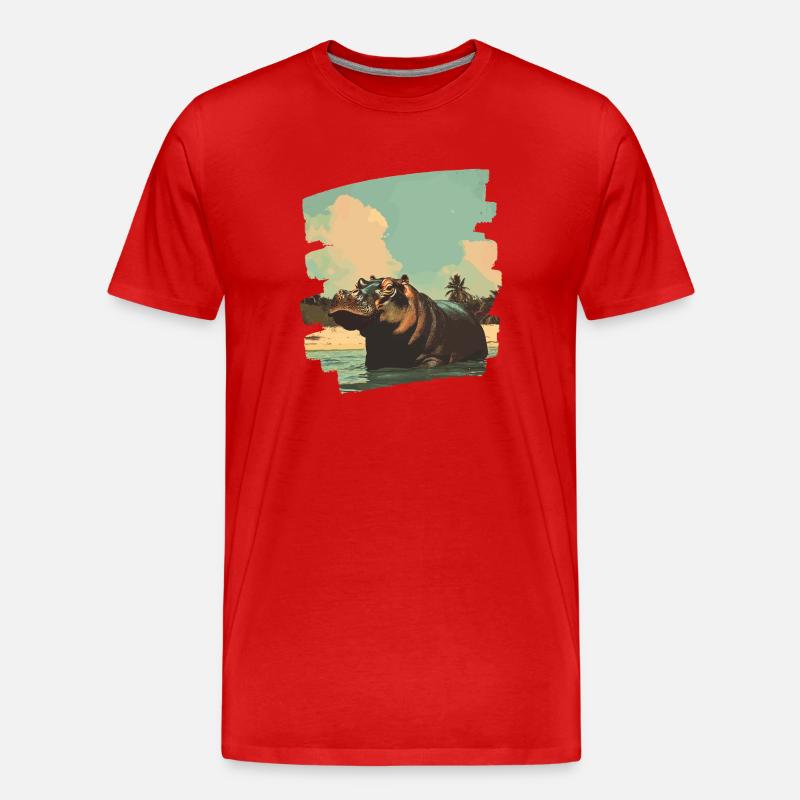 Nilpferd Retro - Männer Premium Bio T-Shirt - Rot