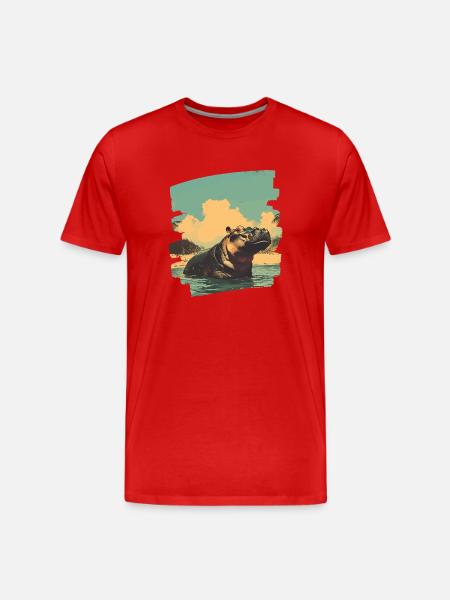 Nilpferd Retro - Männer Premium Bio T-Shirt - Rot