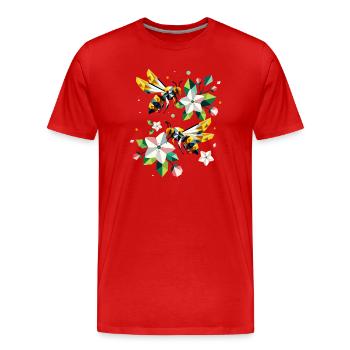 Des abeilles et des pommiers en fleurs aux couleurs harmonieuses - T-shirt bio Premium Homme - rouge - Devant - Damien (186cm)