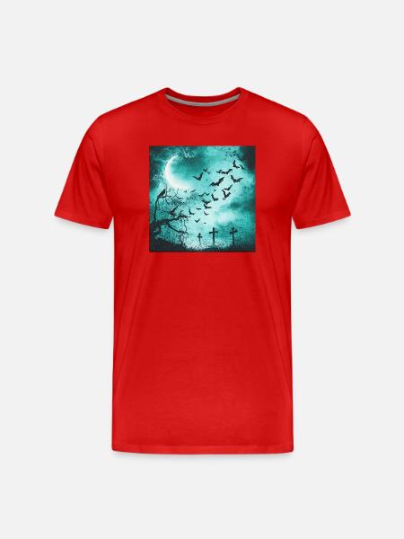 Kolkrabe, Fledermäuse, Bäume, Friedhöfe - Männer Premium Bio T-Shirt - Rot