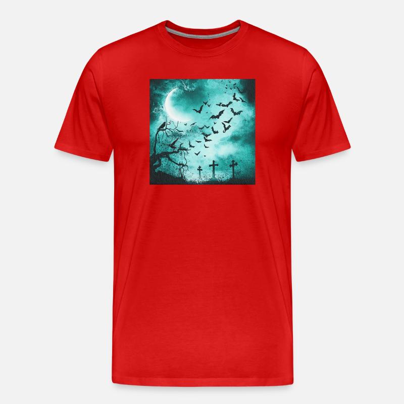 Kolkrabe, Fledermäuse, Bäume, Friedhöfe - Männer Premium Bio T-Shirt - Rot