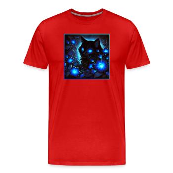 A shimmering glowing little black cat - Men's Premium Organic T-Shirt - red - Front - Damien (186cm)