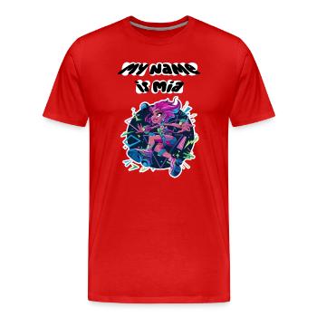 My name is Mia 2026 - Men's Premium Organic T-Shirt - red - Front - Damien (186cm)