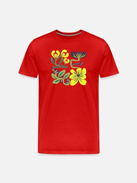 Neon Yellow Flowers Pattern - Men's Premium Organic T-Shirt - red