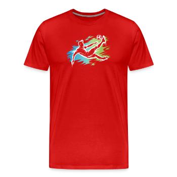 Joueur de football dynamique - Coup de pied de bicyclette de football - T-shirt bio Premium Homme - rouge - Devant - Damien (186cm)