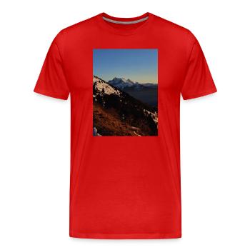 Sonnenuntergang über schneebedeckten Gipfeln - Männer Premium Bio T-Shirt - Rot - Vorne - Damien (186cm)