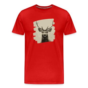 Hirsch mit Geweih - Männer Premium Bio T-Shirt - Rot - Vorne - Damien (186cm)