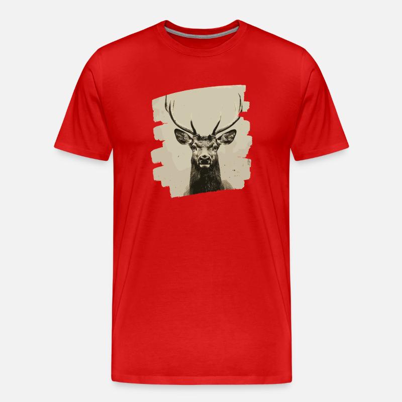 Hirsch mit Geweih - Männer Premium Bio T-Shirt - Rot