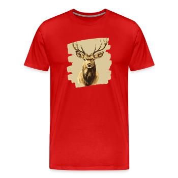 Hirsch mit Geweih - Männer Premium Bio T-Shirt - Rot - Vorne - Damien (186cm)