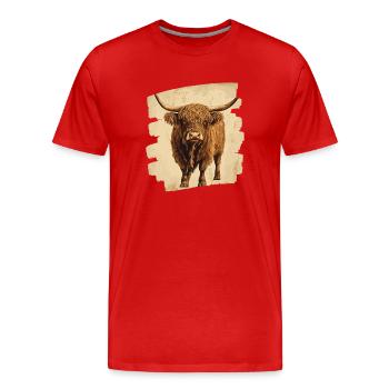 Schottisches Hochlandrind - Männer Premium Bio T-Shirt - Rot - Vorne - Damien (186cm)