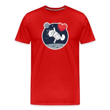 Einsame Astronautin Katze fängt Herz - Männer Premium Bio T-Shirt - Rot - Vorne - Damien (186cm)