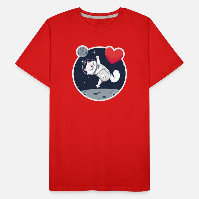 Chat astronaute solitaire attrapant cœur T-shirt bio Premium Homme