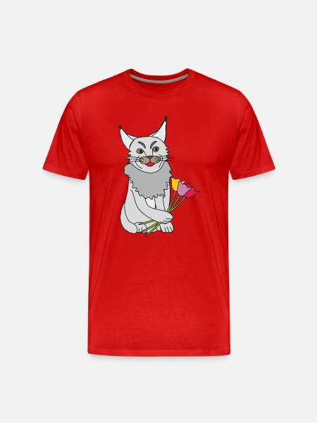 Katze mit Blumenstrauß - Männer Premium Bio T-Shirt - Rot