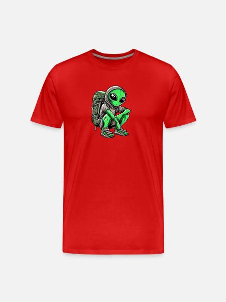 Alien Backpacker Design - Men's Premium Organic T-Shirt - red