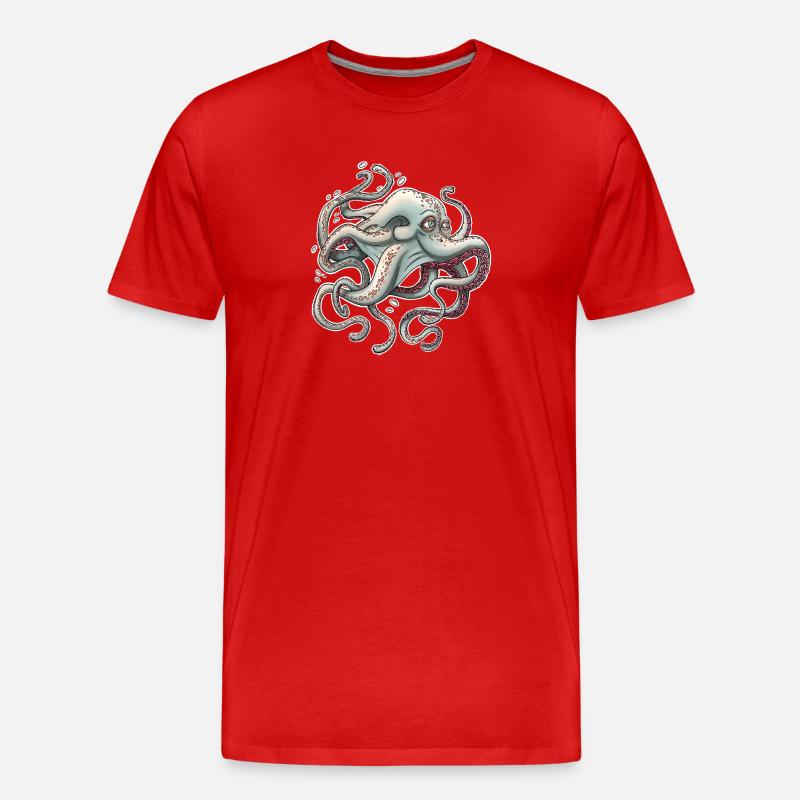 Whimsical Octopus with Dreamy Expression - Men's Premium Organic T-Shirt - red