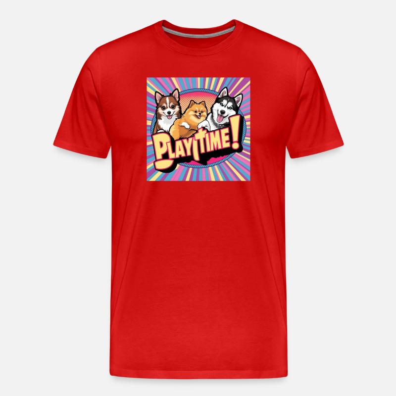 Comic Dogs - Playtime - Männer Premium Bio T-Shirt - Rot