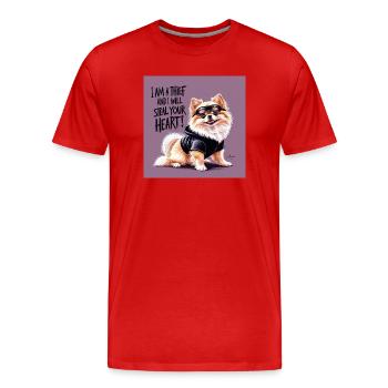 Chien de Poméranie « Je suis un voleur » - T-shirt bio Premium Homme - rouge - Devant - Damien (186cm)
