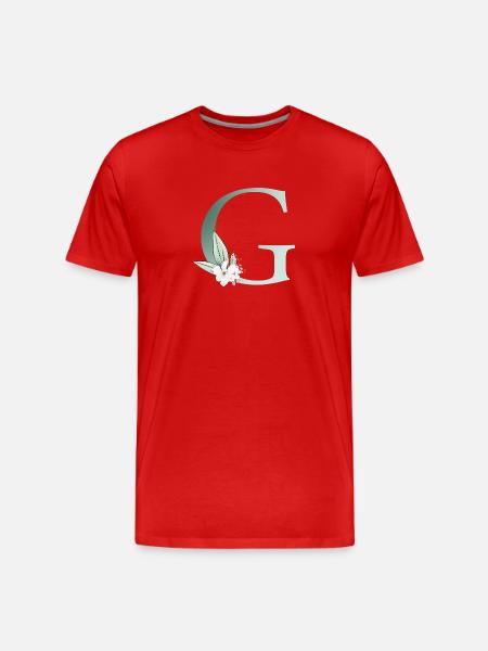 G Monogram, Floral, Personalizable - Men's Premium Organic T-Shirt - red