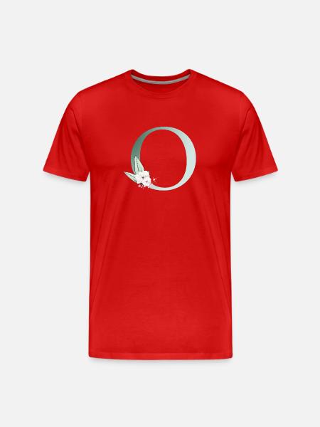 O Monogram, Floral, Customizable - Men's Premium Organic T-Shirt - red
