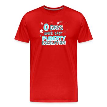 Puberty Escalation Funny Shirt - Men's Premium Organic T-Shirt - red - Front - Damien (186cm)