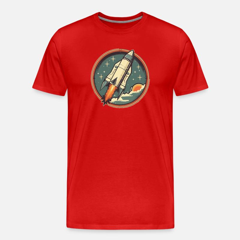 Retro Rocket - Weltraum Rakete - Männer Premium Bio T-Shirt - Rot