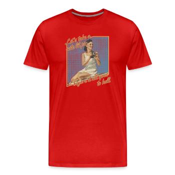 Ironisches Vintage-Fotografie-Design - Männer Premium Bio T-Shirt - Rot - Vorne - Damien (186cm)