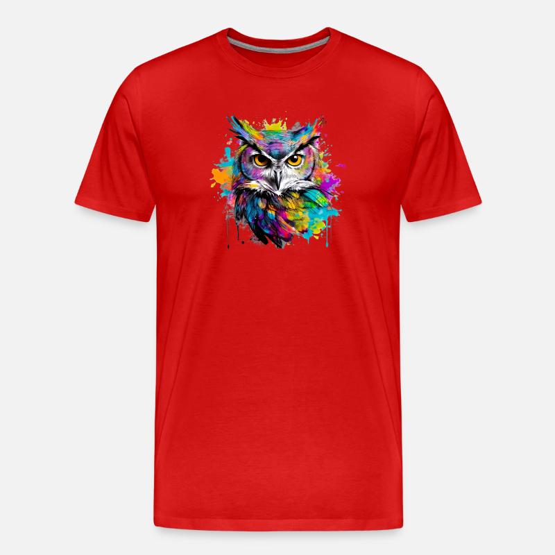 Unsere Eule mit bunten Farbklecksen - Männer Premium Bio T-Shirt - Rot