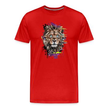 Chromatischer Löwe: Intensiver Blick in der digitalen Kunst - Männer Premium Bio T-Shirt - Rot - Vorne - Damien (186cm)