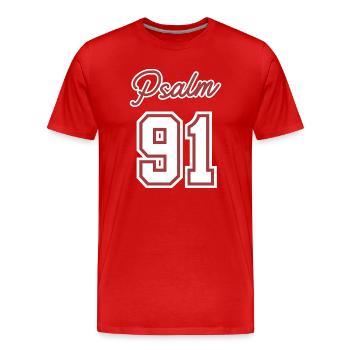 Psalm 91 Bible verse. - Men's Premium Organic T-Shirt - red - Front - Damien (186cm)