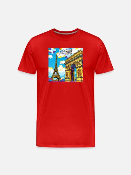 Paris Pop Art: Eiffel Arc Dreamscape - Men's Premium Organic T-Shirt - red