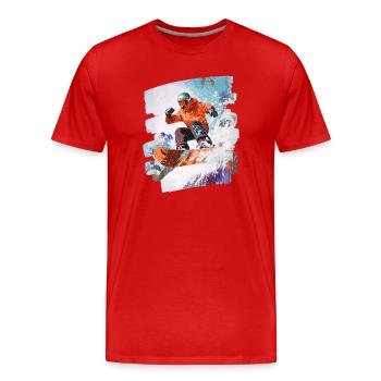 Snowboarder poudreuse - T-shirt bio Premium Homme - rouge - Devant - Damien (186cm)