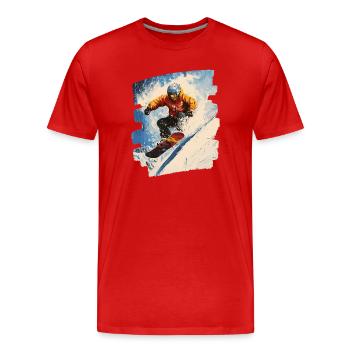 Snowboarder poudreuse - T-shirt bio Premium Homme - rouge - Devant - Damien (186cm)