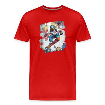 Snowboarder poudreuse - T-shirt bio Premium Homme - rouge - Devant - Damien (186cm)